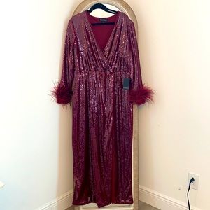 Sequins Gown with Feather Cuff Sleeves
